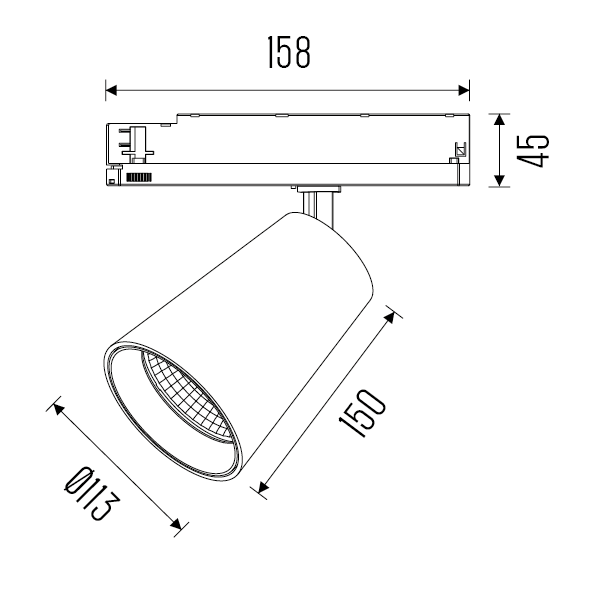 Technical drawing of the Ymir recessed luminaire, showing detailed dimensions and design specifications.