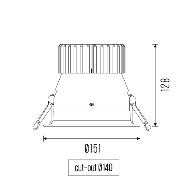 Technical drawing of the Baldr L downlight luminaire, showing detailed dimensions and design specifications.