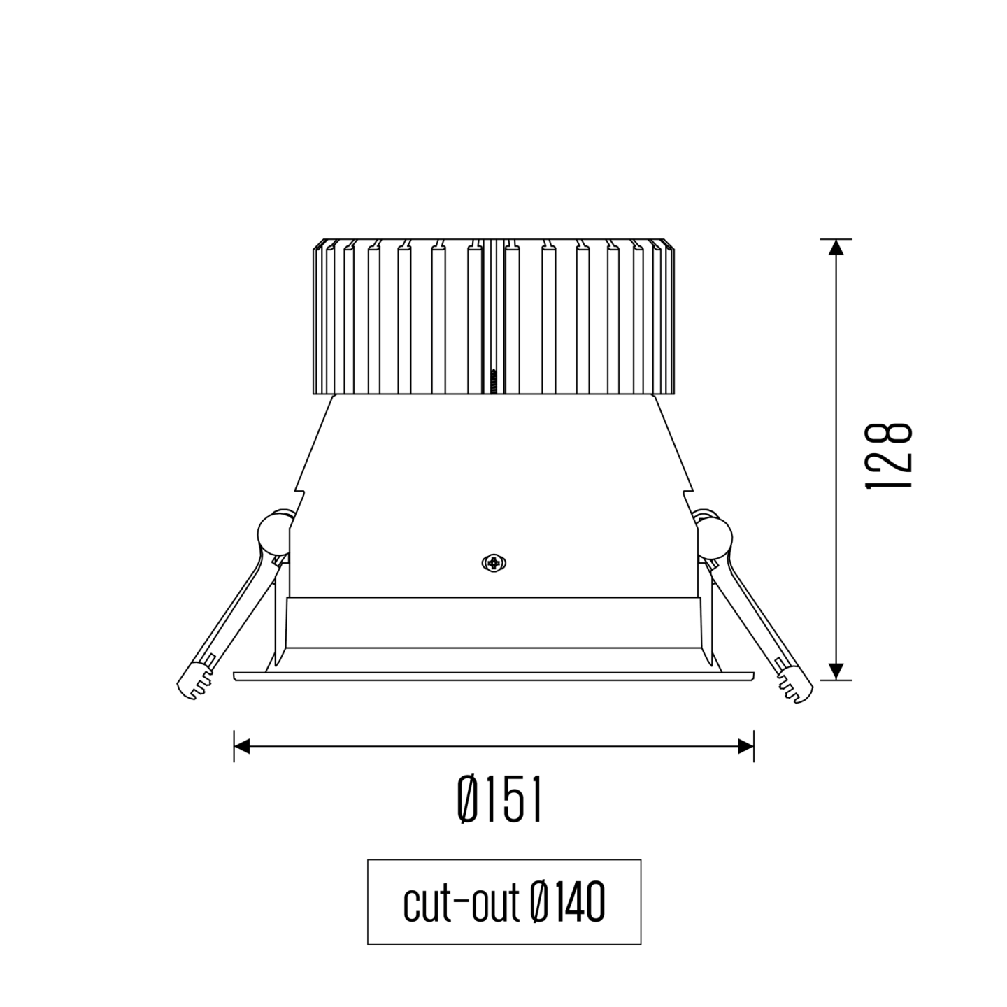 Technical drawing of the Baldr L downlight luminaire, showing detailed dimensions and design specifications.