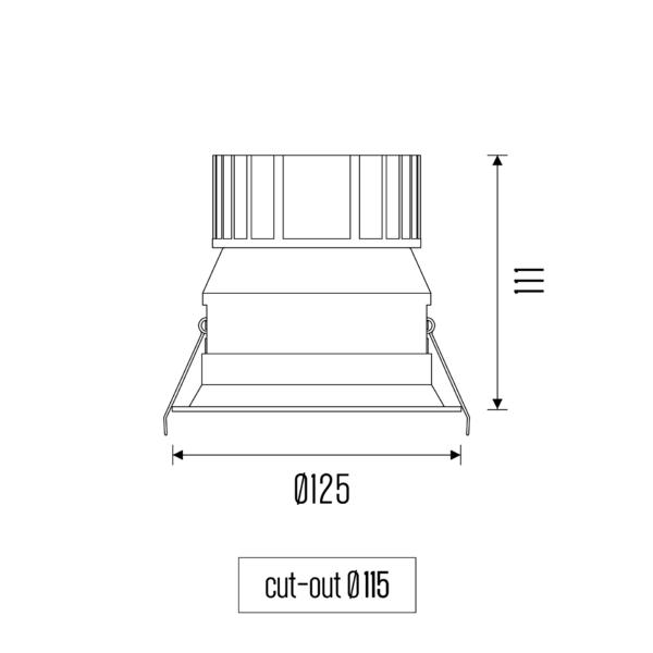 Technical drawing of the Baldr S downlight luminaire, showing detailed dimensions and design specifications.