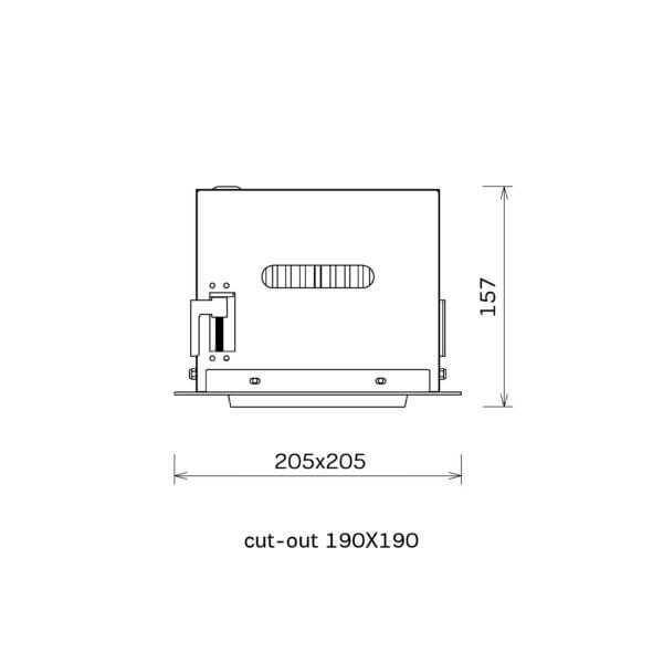 Technical drawing of the Cardan L One downlight luminaire, showing detailed dimensions and design specifications.