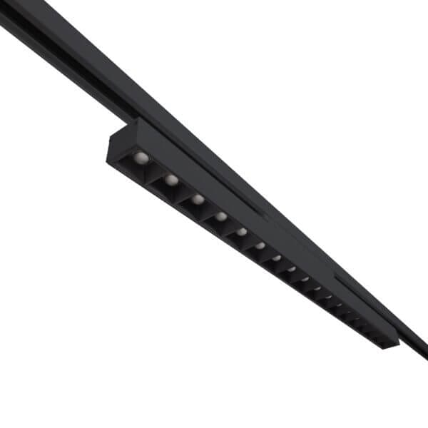 Black version of the Irmin TR HE Louvre liniar track luminaire by Light4U.