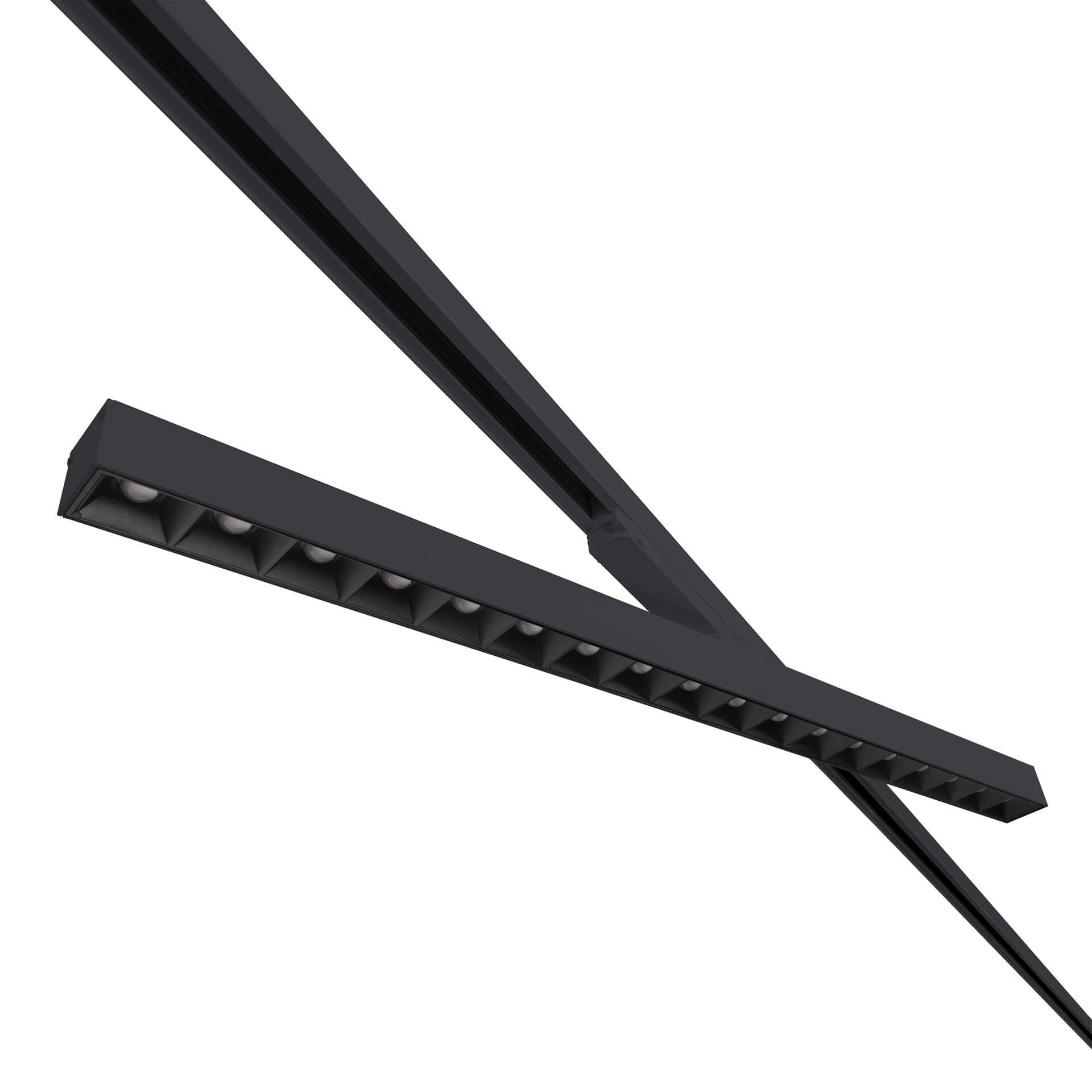 Black version of the Irmin TR HE Louvre liniar track luminaire by Light4U (rotated).