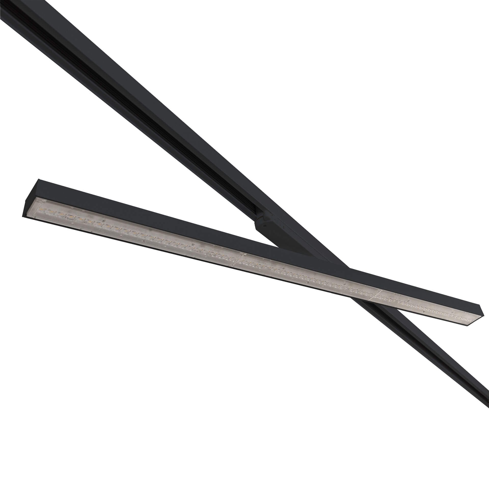 Black version of the Irmin TR HE liniar track luminaire by Light4U (rotated).