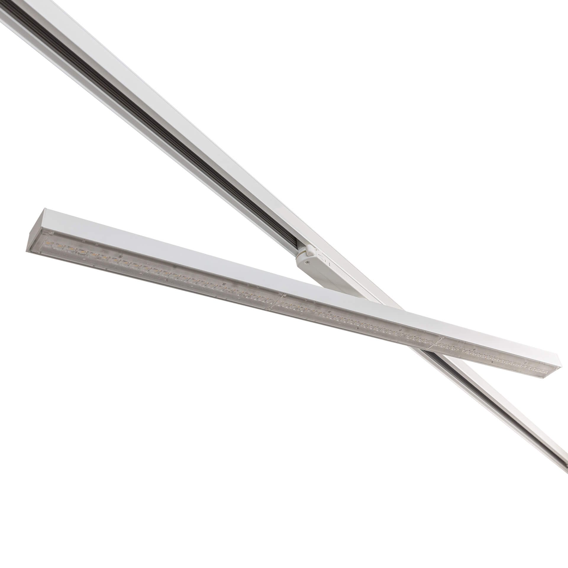 White version of the Irmin TR HE liniar track luminaire by Light4U (rotated).