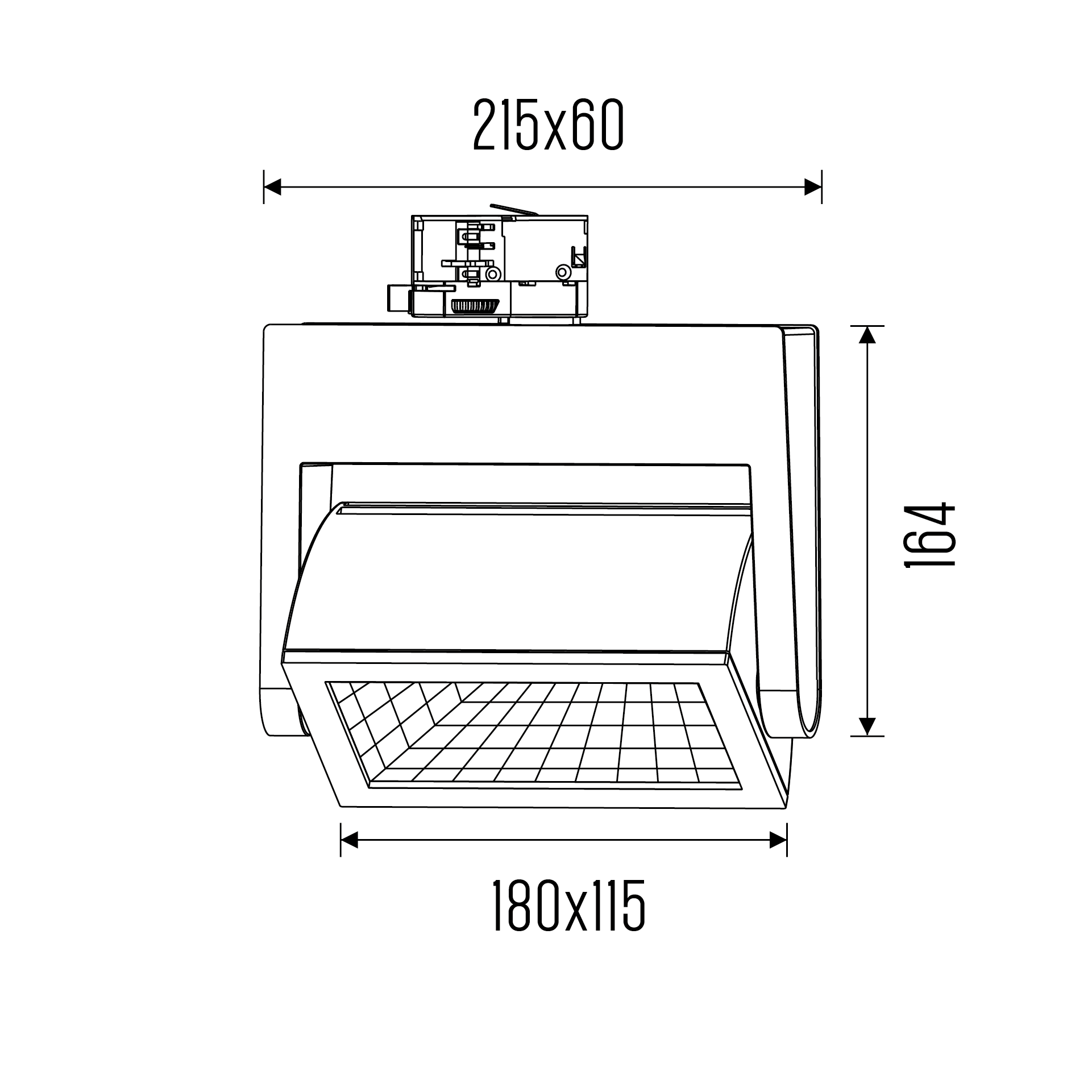 Nanna_L_TR_Drawing_new Technical drawing of the Nanna L TR track luminaire, showing detailed dimensions and design specifications.