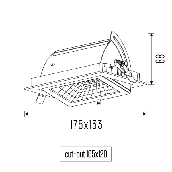 Technische tekening van de inbouwarmatuur Nanna S BI, met gedetailleerde afmetingen en ontwerpspecificaties.