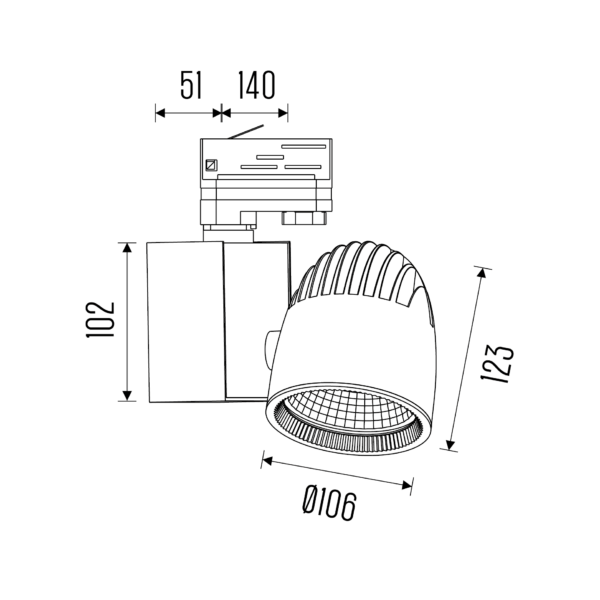 Technical drawing of the Thor trackspot, showing detailed dimensions and design specifications.