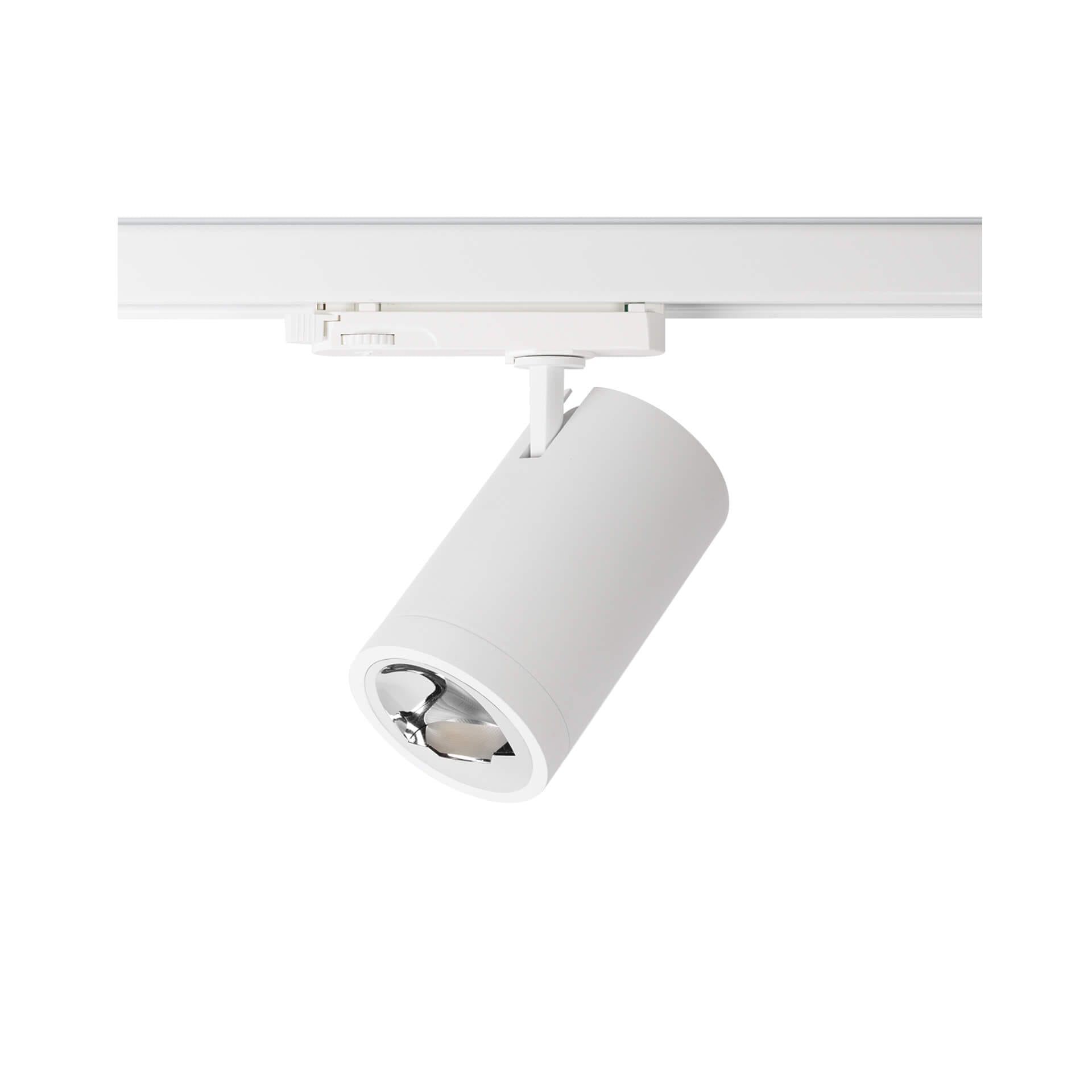 White version of the Weda HE Asymmetric track luminaire by Light4U.