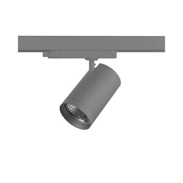 Grey version of the Weda HE X-Flip track luminaire, with interchangeble LED module by Light4U.